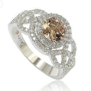 Suzy Levian Sterling Silver Brown Cubic Zirconia Crossover Bridal Ring All Sizes